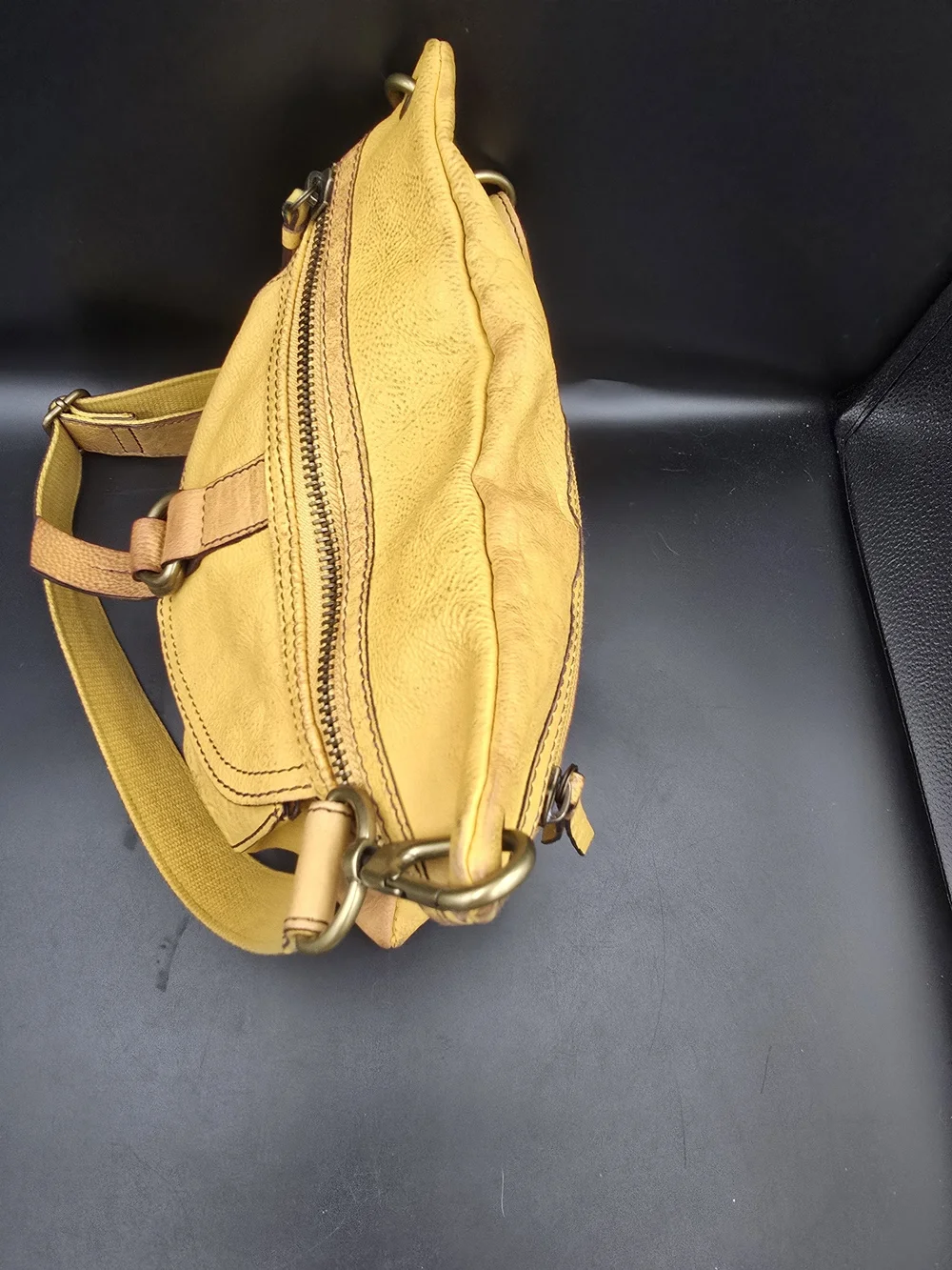 Fossil Mustard Yellow Leather Crossbody Bag with Front Flap